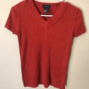 Vintage ribbed vermilion v-neck top